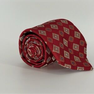 Vintage Brioni 100% Silk Red Floral Tie Hand Made in Italy 3 5/8”x61”